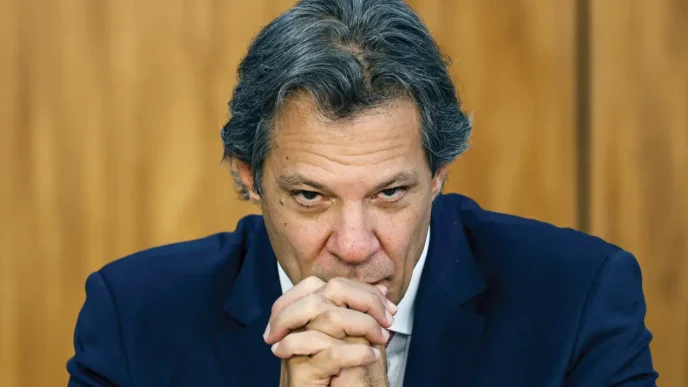 Homem nervoso com a instabilidade financeira brasileira, figura política brasileira preocupada com o ouro