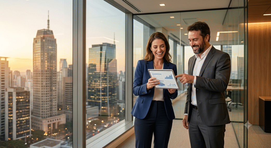 Consultor financeiro da HealthMoney em atendimento personalizado com cliente