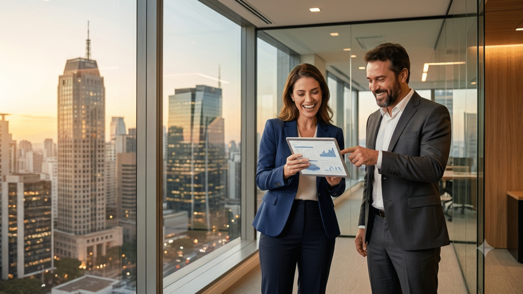 Consultor financeiro da HealthMoney em atendimento personalizado com cliente